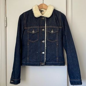 NEW Maje shearling sherpa lined dark raw denim jacket FR40/M